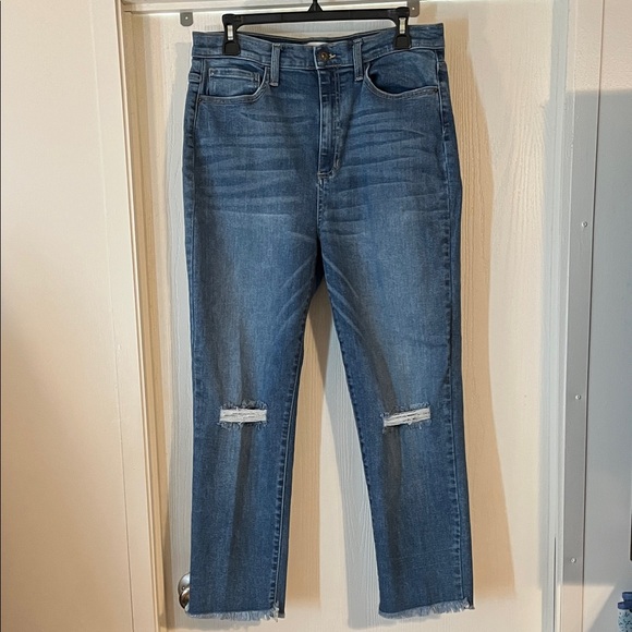 Altar'd State Denim - Altar'd State Blue Distressed High Rise Straight Leg Frayed Hem Jeans 31